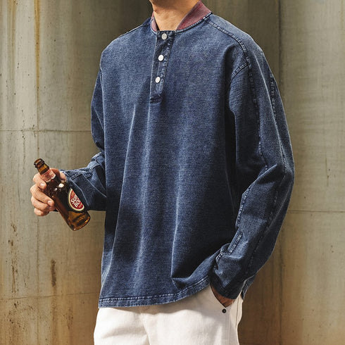 Vintage Denim Henley Neck Shirt P1844